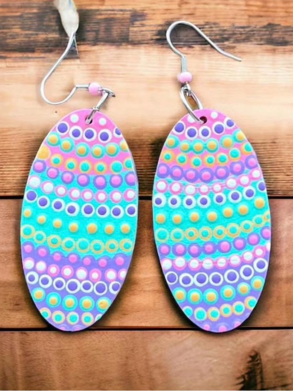 Dot-Painted Easter Egg Earrings: Pastel Spring Jewelry oval-shaped
